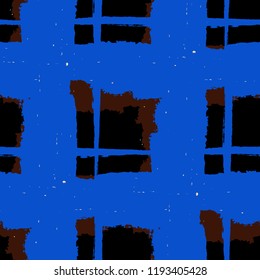 Tartan. Seamless Grunge Background with Hand Painted Crossing Brush Strokes for Print, Upholstery, Textile. Rustic Check Texture. Vector Seamless Tartan. Scottish Ornament