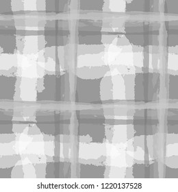 Tartan. Seamless Grunge Background with Hand Painted Crossing Brush Strokes for Wallpaper, Linen, Sportswear. Rustic Check Texture. Vector Seamless Plaid Texture.