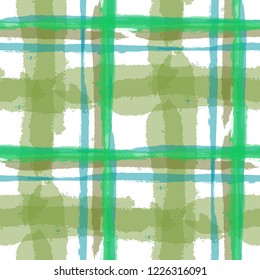 Tartan. Seamless Grunge Background with Hand Painted Crossing Lines for Wallpaper, Linen, Cloth. Rustic Check Texture. Vector Seamless Tartan. Scottish Ornament