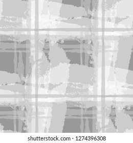 Tartan. Seamless Grunge Background with Hand Painted Crossing Stripes for Print, Linen, Cloth. Rustic Check Texture. Vector Seamless Tartan.