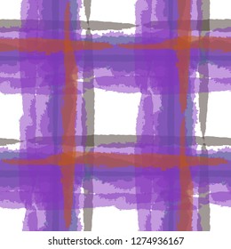 Tartan. Seamless Grunge Background with Hand Painted Crossing Lines for Swimwear, Fabric, Textile. Rustic Check Texture. Vector Seamless Kilt Texture.