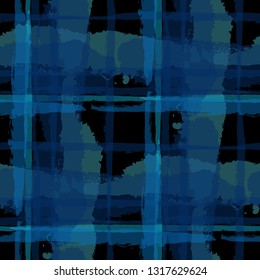 Tartan. Seamless Grunge Background with Hand Painted Crossing Lines for Print, Linen, Cloth. Rustic Check Texture. Vector Seamless Tartan. Scottish Ornament