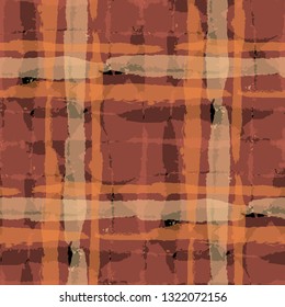 Tartan. Seamless Grunge Background with Hand Painted Crossing Lines for Wallpaper, Linen, Sportswear. Rustic Check Texture. Vector Seamless Tartan. Scottish Ornament