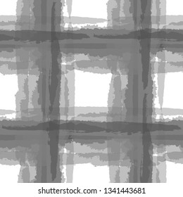 Tartan. Seamless Grunge Background with Hand Painted Crossing Lines for Print, Upholstery, Textile. Rustic Check Texture. Vector Seamless Tartan. Scottish Ornament