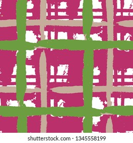 Tartan. Seamless Grunge Background with Hand Painted Crossing Lines for Wallpaper, Linen, Sportswear. Rustic Check Texture. Vector Seamless Kilt Texture.