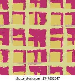 Tartan. Seamless Grunge Background with Hand Painted Crossing Stripes for Print, Linen, Cloth. Rustic Check Texture. Vector Seamless Tartan. Scottish Ornament