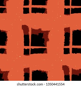 Tartan. Seamless Grunge Background with Hand Painted Crossing Brush Strokes for Swimwear, Fabric, Textile. Rustic Check Texture. Vector Seamless Tartan. Scottish Ornament