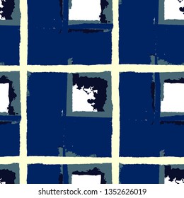 Tartan. Seamless Grunge Background with Hand Painted Crossing Brush Strokes for Wallpaper, Linen, Sportswear. Rustic Check Texture. Vector Seamless Kilt Texture.