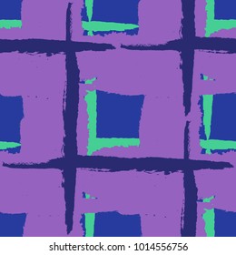 Tartan. Seamless Grunge Pattern with Hand Painted Crossing Stripes for Swimwear, Upholstery, Textile. Rustic Check Texture. Vector Seamless Plaid. Scottish 
Ornament