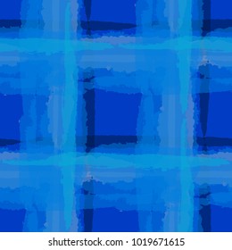 Tartan. Seamless Grunge Pattern with Hand Painted Crossing Brush Strokes for Wrapping Paper, Linen, Sportswear. Rustic Check Texture. Vector Seamless Kilt Texture.