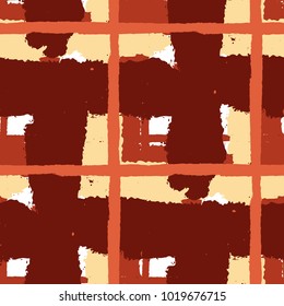 Tartan. Seamless Grunge Pattern with Hand Painted Crossing Brush Strokes for Wallpaper, Linen, Cloth. Rustic Check Texture. Vector Seamless Tartan. Scottish 
Ornament