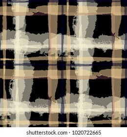Tartan. Seamless Grunge Pattern with Hand Painted Crossing Lines for Print, Upholstery, Cloth. Rustic Check Texture. Vector Seamless Kilt Texture. Scottish 
Ornament