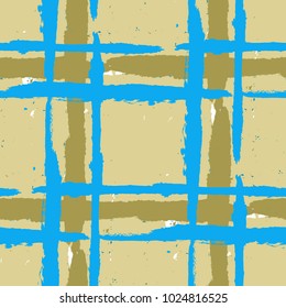 Tartan. Seamless Grunge Pattern with Hand Painted Crossing Brush Strokes for Swimwear, Fabric, Textile. Rustic Check Texture. Vector Seamless Plaid Texture.