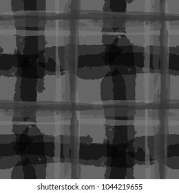 Tartan. Seamless Grunge Pattern with Hand Painted Crossing Brush Strokes for Swimwear, Upholstery, Textile. Rustic Check Texture. Vector Seamless Kilt Texture.