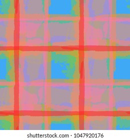 Tartan. Seamless Grunge Pattern with Hand Painted Crossing Brush Strokes for Wallpaper, Linen, Sportswear. Rustic Check Texture. Vector Seamless Plaid. Scottish Ornament