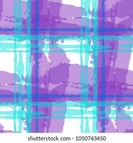 Tartan. Seamless Grunge Pattern with Hand Painted Crossing Lines for Swimwear, Upholstery, Textile. Rustic Check Texture. Vector Seamless Plaid Texture.