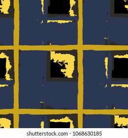 Tartan. Seamless Grunge Pattern with Hand Painted Crossing Stripes for Wallpaper, Linen, Sportswear. Rustic Check Texture. Vector Seamless Tartan. Scottish 
Ornament
