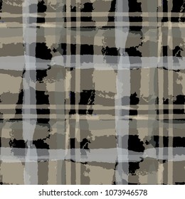 Tartan. Seamless Grunge Pattern with Hand Painted Crossing Lines for Wallpaper, Linen, Cloth. Rustic Check Texture. Vector Seamless Tartan. Scottish 
Ornament