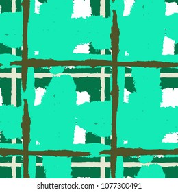 Tartan. Seamless Grunge Pattern with Hand Painted Crossing Brush Strokes for Print, Linen, Cloth. Rustic Check Texture. Vector Seamless Tartan. Scottish 
Ornament