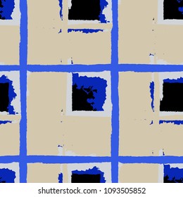Tartan. Seamless Grunge Pattern with Hand Painted Crossing Stripes for Print, Upholstery, Textile. Rustic Check Texture. Vector Seamless Tartan.