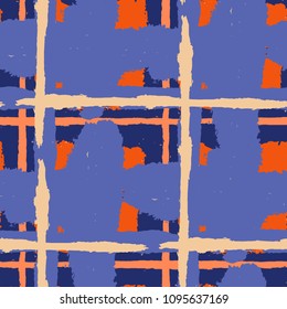 Tartan. Seamless Grunge Pattern with Hand Painted Crossing Lines for Print, Upholstery, Cloth. Rustic Check Texture. Vector Seamless Tartan. Scottish 
Ornament