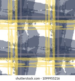 Tartan. Seamless Grunge Pattern with Hand Painted Crossing Stripes for Swimwear, Fabric, Textile. Rustic Check Texture. Vector Seamless Tartan. Scottish 
Ornament