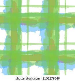 Tartan. Seamless Grunge Pattern with Hand Painted Crossing Lines for Swimwear, Fabric, Textile. Rustic Check Texture. Vector Seamless Tartan. Scottish 
Ornament