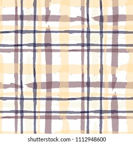 Tartan. Seamless Grunge Pattern with Hand Painted Crossing Stripes for Wallpaper, Linen, Cloth. Rustic Check Texture. Vector Seamless Plaid. Scottish 
Ornament
