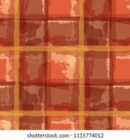 Tartan. Seamless Grunge Pattern with Hand Painted Crossing Brush Strokes for Print, Upholstery, Textile. Rustic Check Texture. Vector Seamless Kilt Texture.