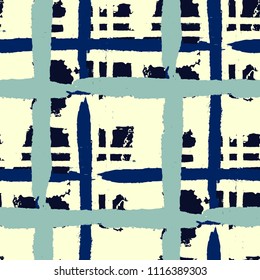 Tartan. Seamless Grunge Pattern with Hand Painted Crossing Lines for Swimwear, Fabric, Textile. Rustic Check Texture. Vector Seamless Kilt Texture.