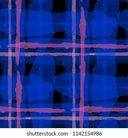Tartan. Seamless Grunge Pattern with Hand Painted Crossing Stripes for Print, Upholstery, Textile. Rustic Check Texture. Vector Seamless Tartan. Scottish 
Ornament