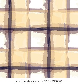 Tartan. Seamless Grunge Pattern with Hand Painted Crossing Stripes for Wallpaper, Linen, Sportswear. Rustic Check Texture. Vector Seamless Plaid. Scottish 
Ornament