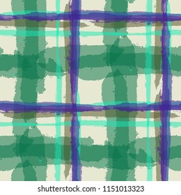 Tartan. Seamless Grunge Pattern with Hand Painted Crossing Lines for Print, Upholstery, Cloth. Rustic Check Texture. Vector Seamless Tartan.