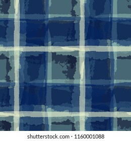 Tartan. Seamless Grunge Pattern with Hand Painted Crossing Brush Strokes for Print, Linen, Cloth. Rustic Check Texture. Vector Seamless Tartan. Scottish Ornament