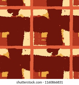 Tartan. Seamless Grunge Pattern with Hand Painted Crossing Lines for Wrapping Paper, Linen, Sportswear. Rustic Check Texture. Vector Seamless Plaid. Scottish Ornament