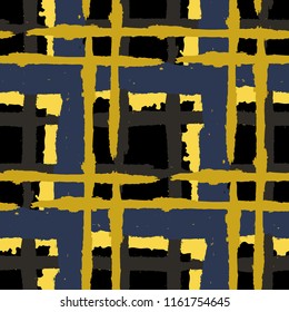 Tartan. Seamless Grunge Pattern with Hand Painted Crossing Brush Strokes for Swimwear, Fabric, Textile. Rustic Check Texture. Vector Seamless Tartan. Scottish Ornament