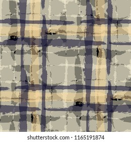Tartan. Seamless Grunge Pattern with Hand Painted Crossing Brush Strokes for Wallpaper, Linen, Cloth. Rustic Check Texture. Vector Seamless Kilt Texture. Scottish Ornament