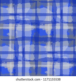 Tartan. Seamless Grunge Pattern with Hand Painted Crossing Lines for Wrapping Paper, Linen, Sportswear. Rustic Check Texture. Vector Seamless Tartan.