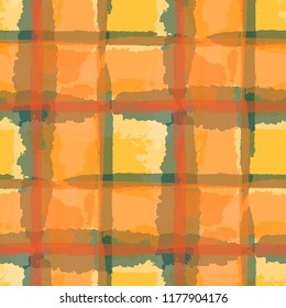 Tartan. Seamless Grunge Pattern with Hand Painted Crossing Lines for Print, Upholstery, Cloth. Rustic Check Texture. Vector Seamless Kilt Texture.
