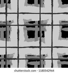Tartan. Seamless Grunge Pattern with Hand Painted Crossing Brush Strokes for Wallpaper, Linen, Cloth. Rustic Check Texture. Vector Seamless Kilt Texture. Scottish Ornament