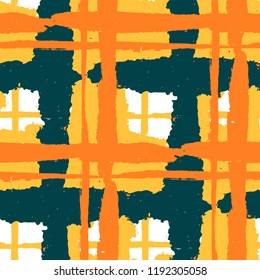 Tartan. Seamless Grunge Pattern with Hand Painted Crossing Lines for Print, Upholstery, Textile. Rustic Check Texture. Vector Seamless Tartan.