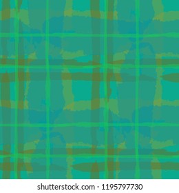 Tartan. Seamless Grunge Pattern with Hand Painted Crossing Brush Strokes for Wallpaper, Linen, Sportswear. Rustic Check Texture. Vector Seamless Tartan.