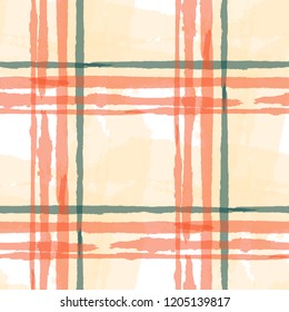 Tartan. Seamless Grunge Pattern with Hand Painted Crossing Lines for Print, Upholstery, Textile. Rustic Check Texture. Vector Seamless Tartan. Scottish Ornament