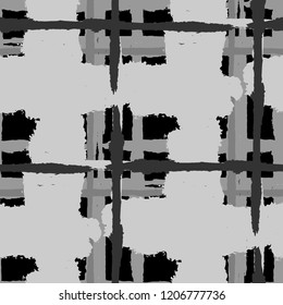 Tartan. Seamless Grunge Pattern with Hand Painted Crossing Lines for Print, Linen, Cloth. Rustic Check Texture. Vector Seamless Tartan.
