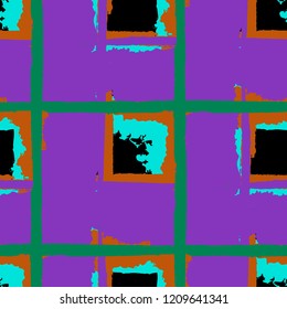 Tartan. Seamless Grunge Pattern with Hand Painted Crossing Brush Strokes for Print, Upholstery, Textile. Rustic Check Texture. Vector Seamless Plaid. Scottish Ornament