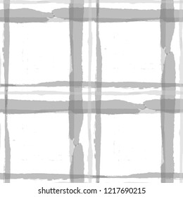 Tartan. Seamless Grunge Pattern with Hand Painted Crossing Lines for Print, Linen, Cloth. Rustic Check Texture. Vector Seamless Plaid. Scottish Ornament