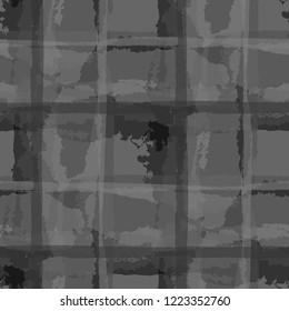 Tartan. Seamless Grunge Pattern with Hand Painted Crossing Stripes for Swimwear, Upholstery, Textile. Rustic Check Texture. Vector Seamless Tartan. Scottish Ornament