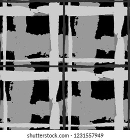 Tartan. Seamless Grunge Pattern with Hand Painted Crossing Lines for Wallpaper, Linen, Sportswear. Rustic Check Texture. Vector Seamless Tartan.