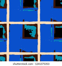 Tartan. Seamless Grunge Pattern with Hand Painted Crossing Lines for Print, Upholstery, Cloth. Rustic Check Texture. Vector Seamless Tartan. Scottish Ornament