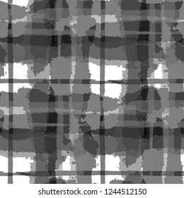 Tartan. Seamless Grunge Pattern with Hand Painted Crossing Stripes for Print, Upholstery, Textile. Rustic Check Texture. Vector Seamless Plaid Texture.
